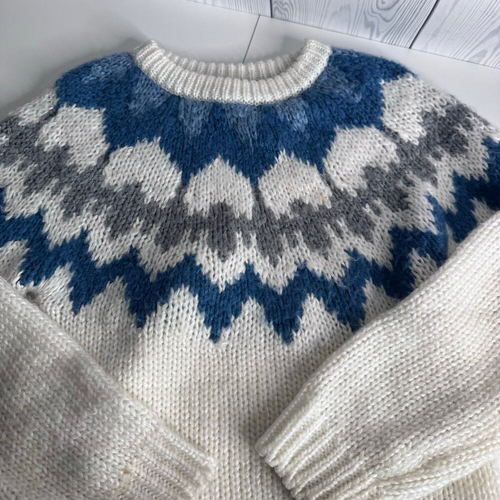 VTG 80s Jennifer Applegate Hand Knit Fair Isle Chunky Icelandic Sweater Small